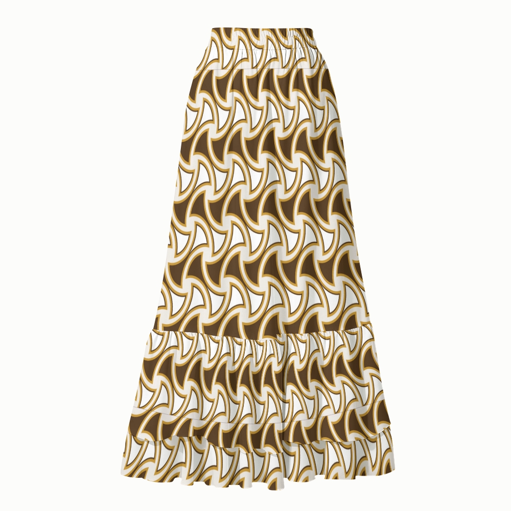 Vintage Geometric Wave Print Deep V One Piece Swimsuit With Matching Skirt