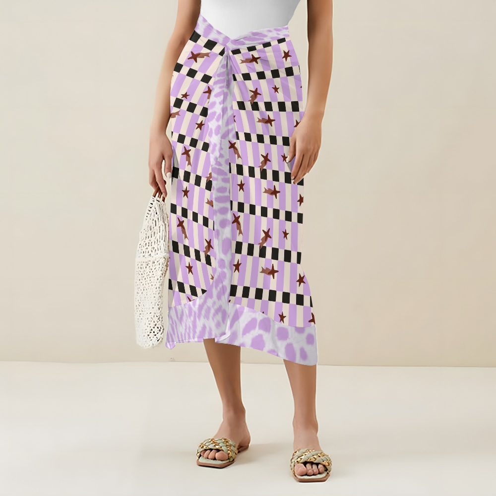 Women's Purple Check Starfish Print One Piece Swimsuits and Cover Ups