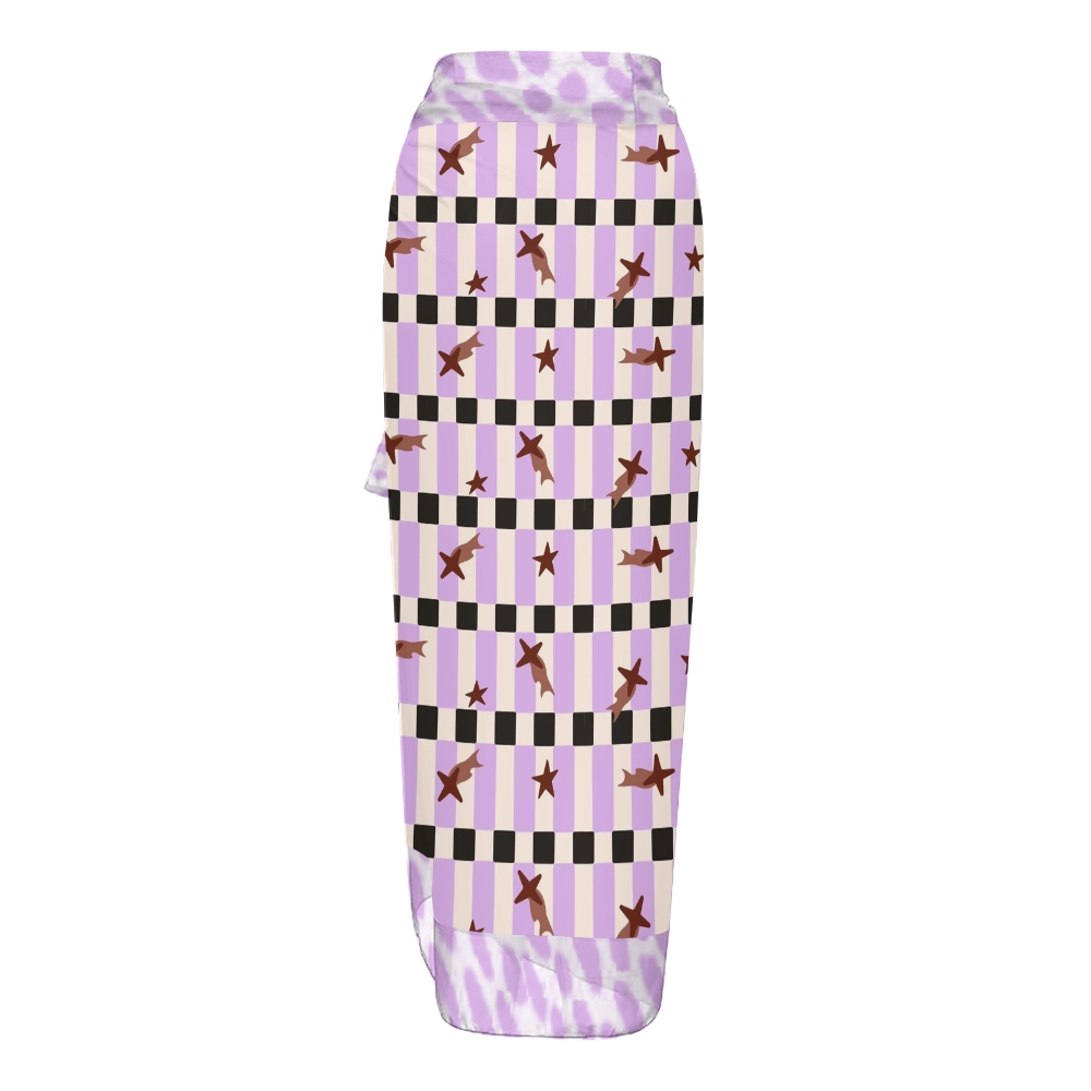 Women's Purple Check Starfish Print One Piece Swimsuits and Cover Ups