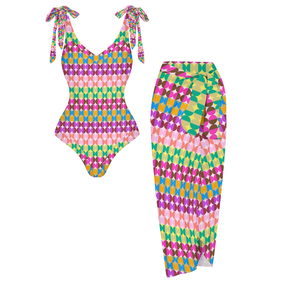 Women's Multicolor Geometric Tile Print One Piece Swimsuits and Cover Ups
