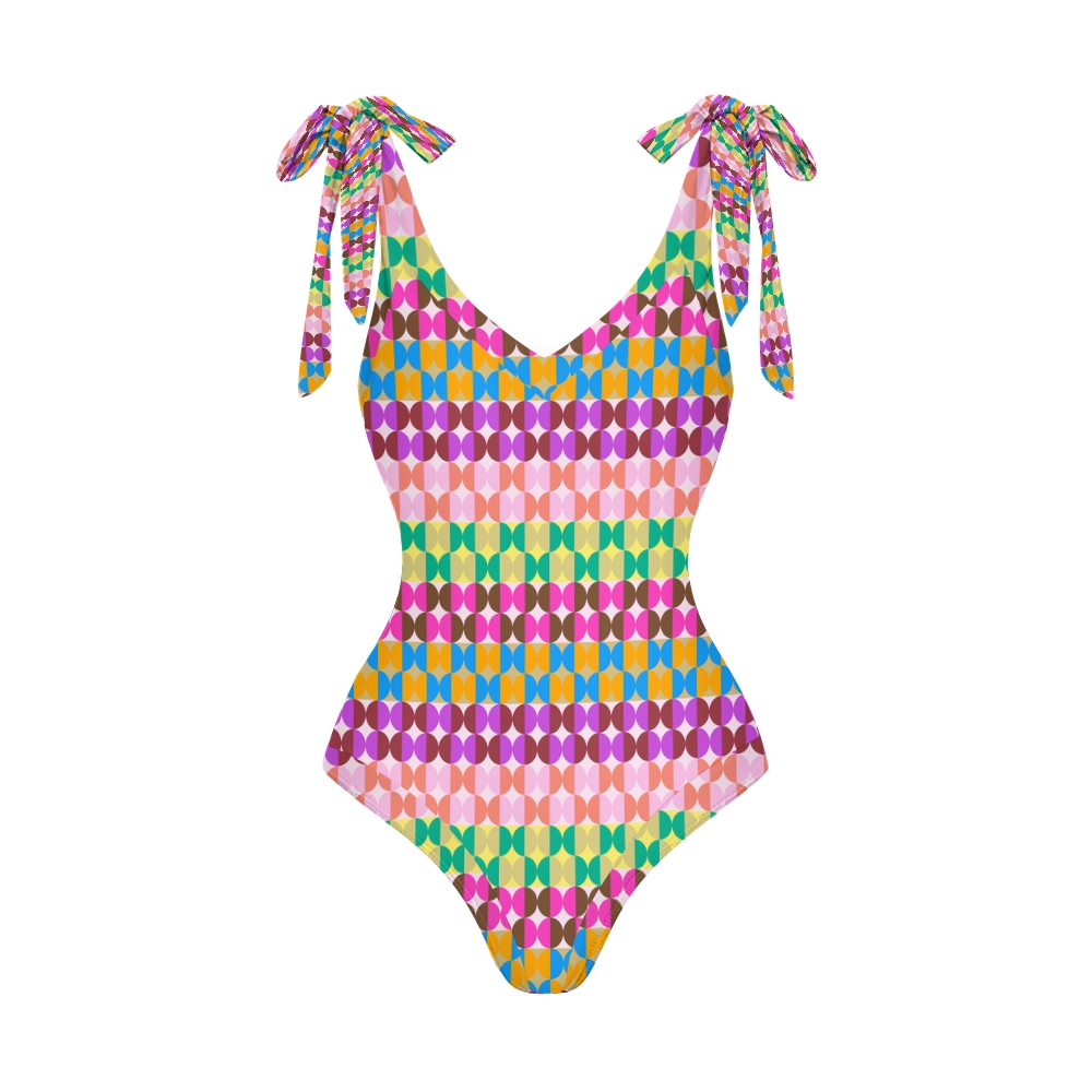 Women's Multicolor Geometric Tile Print One Piece Swimsuits and Cover Ups