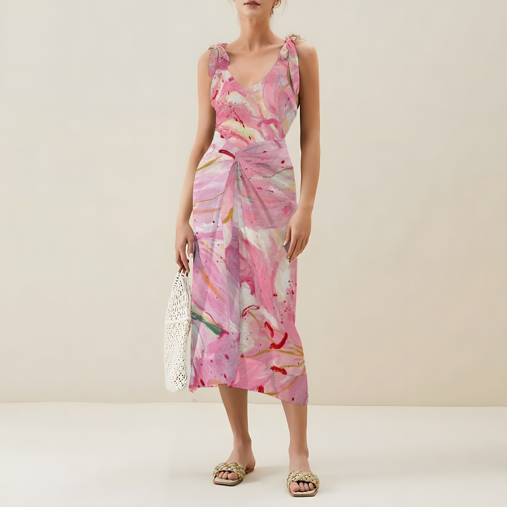 Women's Pink Watercolor Splash Print One Piece Swimsuits and Cover Ups