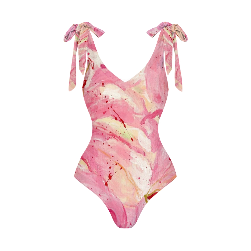 Women's Pink Watercolor Splash Print One Piece Swimsuits and Cover Ups
