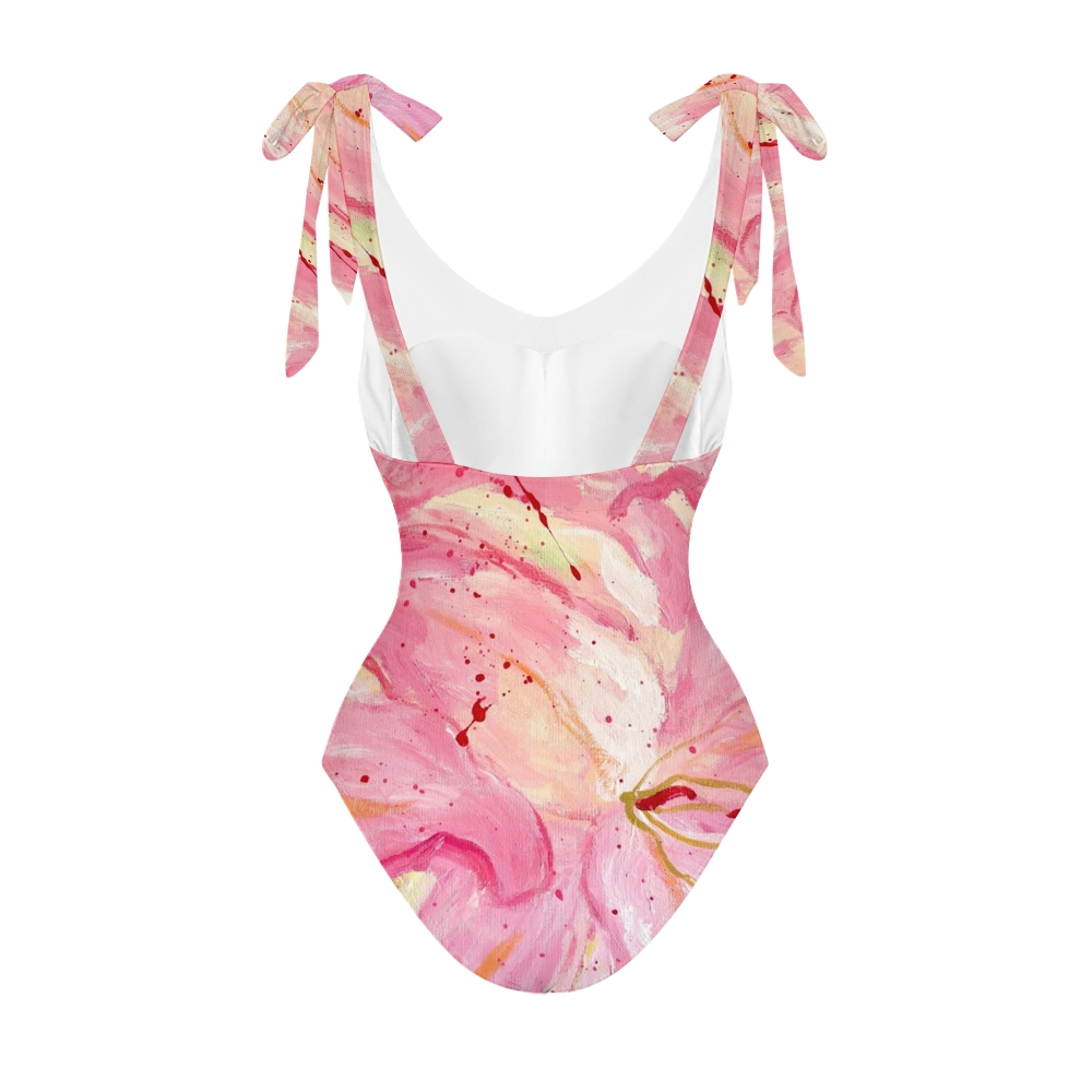 Women's Pink Watercolor Splash Print One Piece Swimsuits and Cover Ups