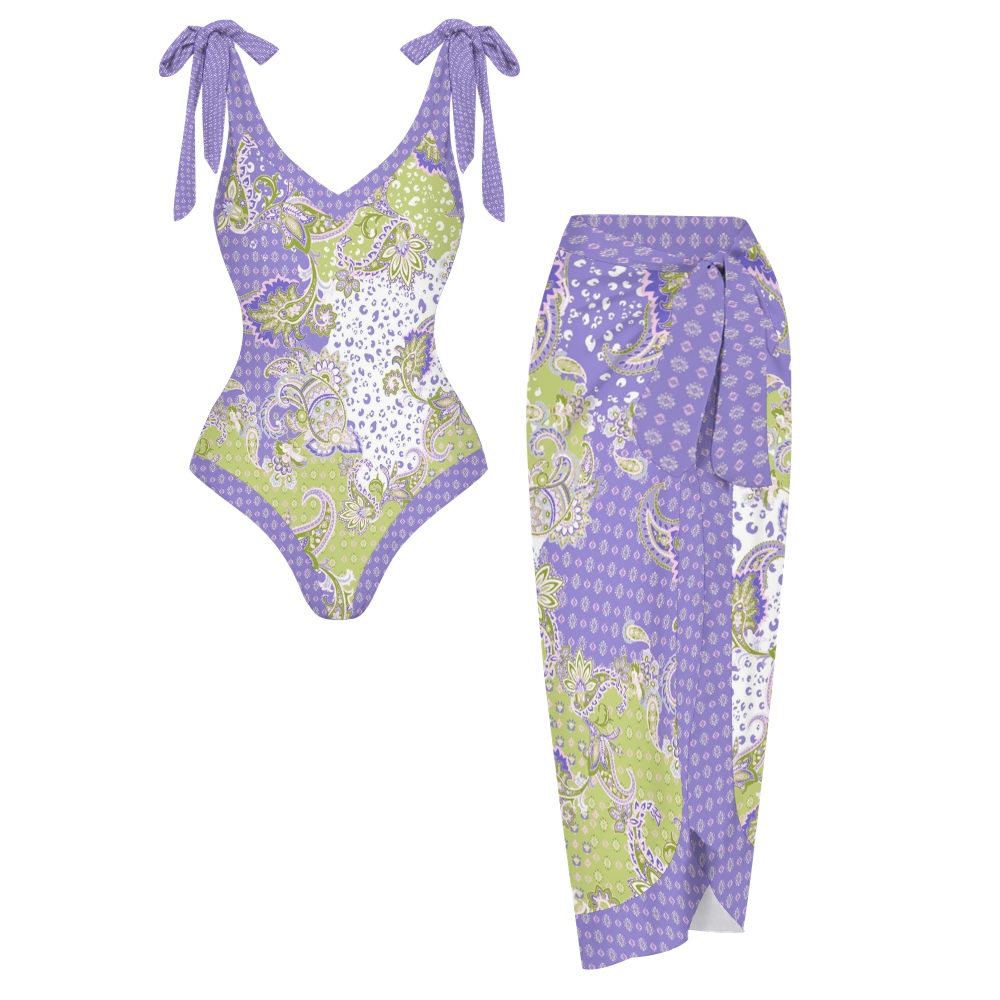 Women's Lilac Paisley Print One Piece Swimsuits and Cover Ups
