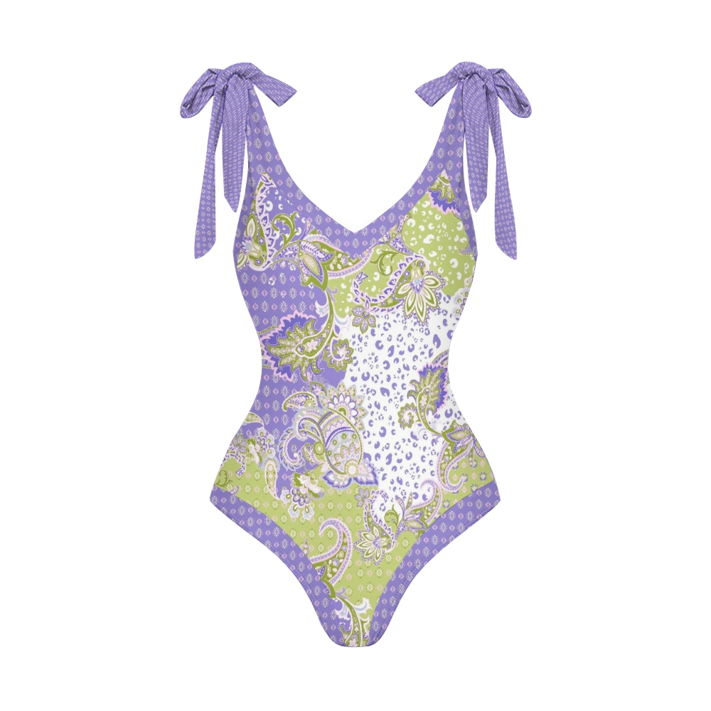 Women's Lilac Paisley Print One Piece Swimsuits and Cover Ups