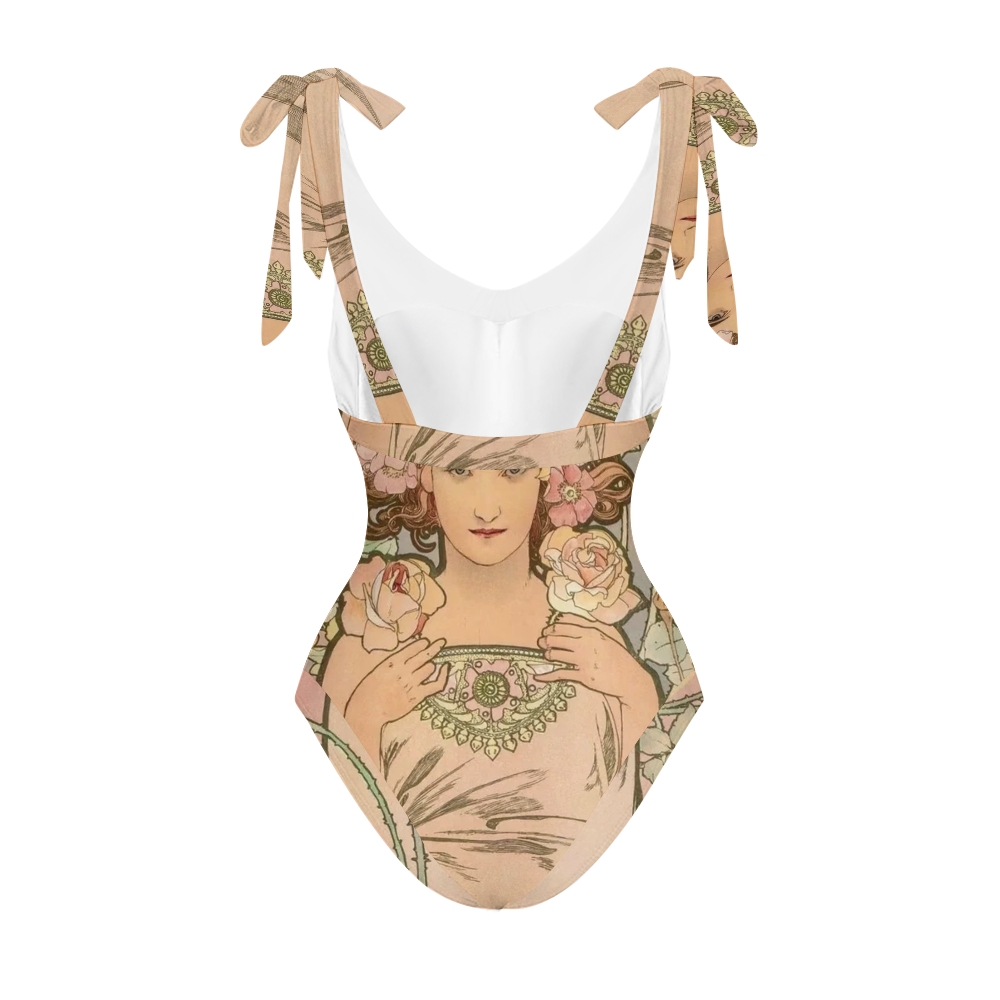 Women's Vintage Lady Floral Print One Piece Swimsuits and Cover Ups