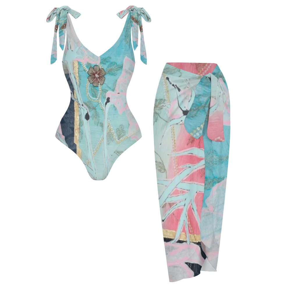 Women's Watercolor Floral Print One Piece Swimsuits and Cover Ups