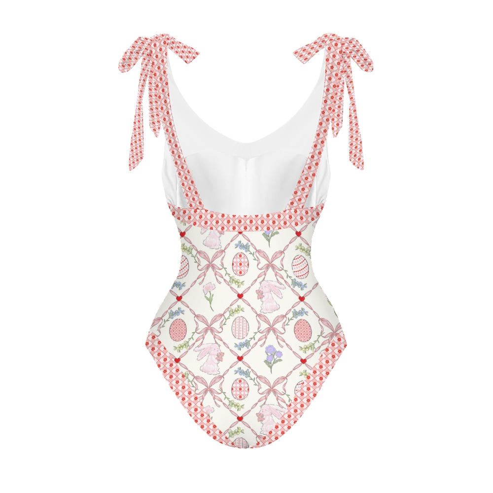 Women's Easter Bunny Ribbon Print One Piece Swimsuits and Cover Ups