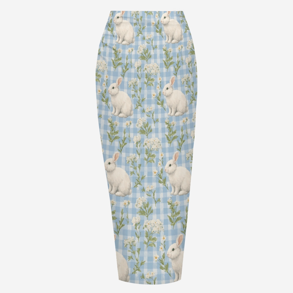 Bunny Gingham Floral Print Bikini And Beach Skirt Set