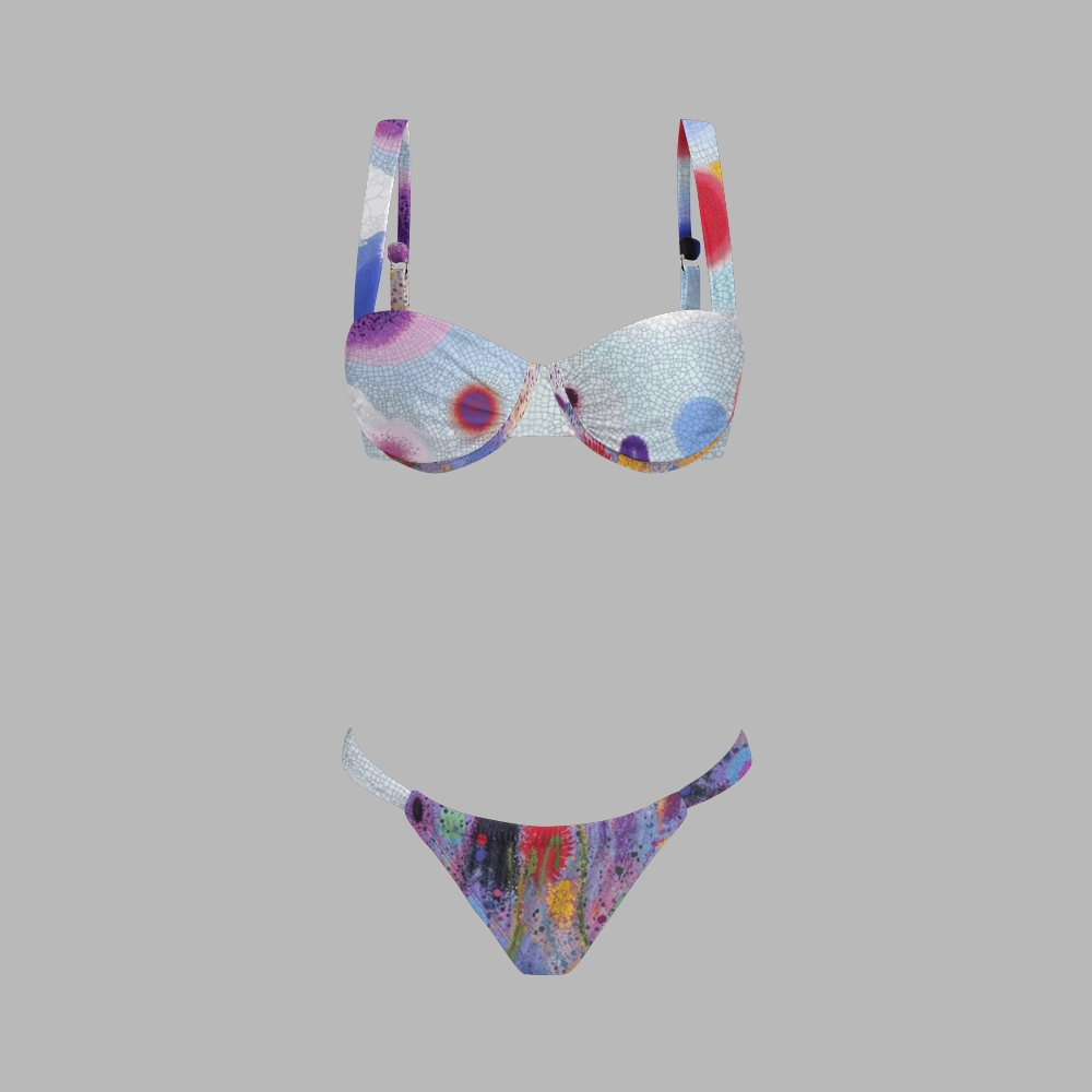 Rainbow Splatter Dot Print Bikini And Beach Skirt Set