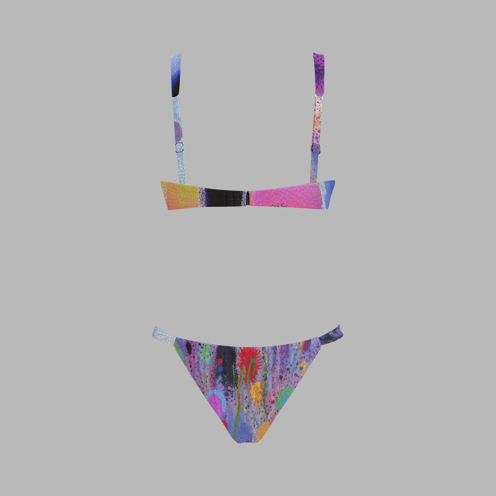 Rainbow Splatter Dot Print Bikini And Beach Skirt Set