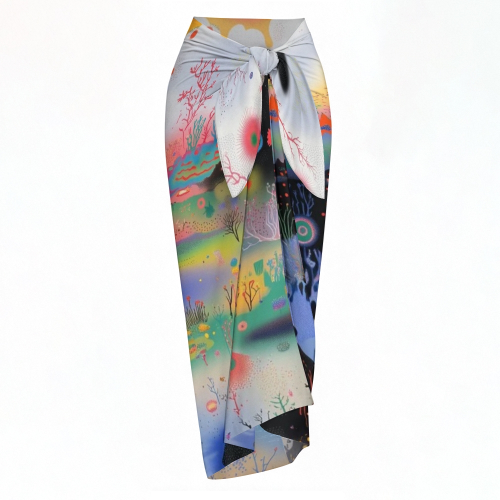 Gradient Fantasy Mountain Print Bikini And Beach Skirt Set