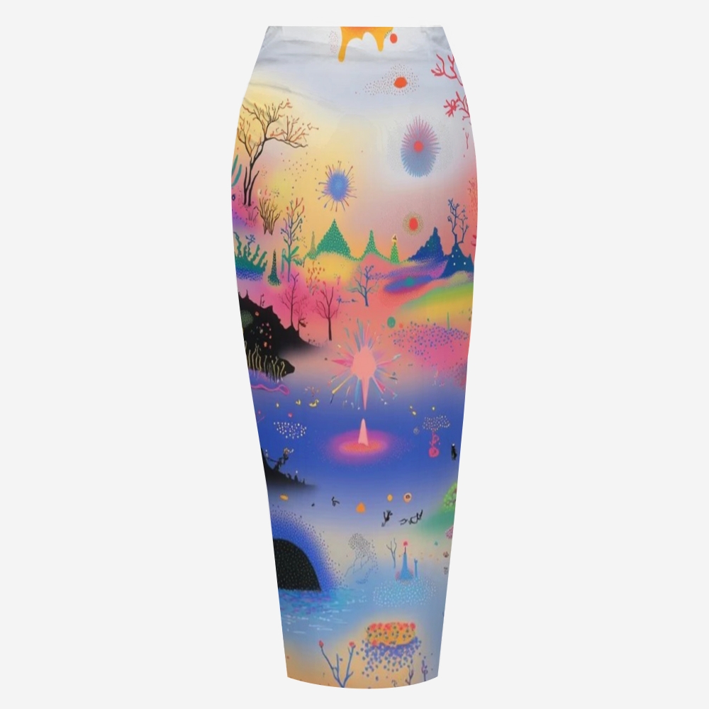 Gradient Fantasy Mountain Print Bikini And Beach Skirt Set