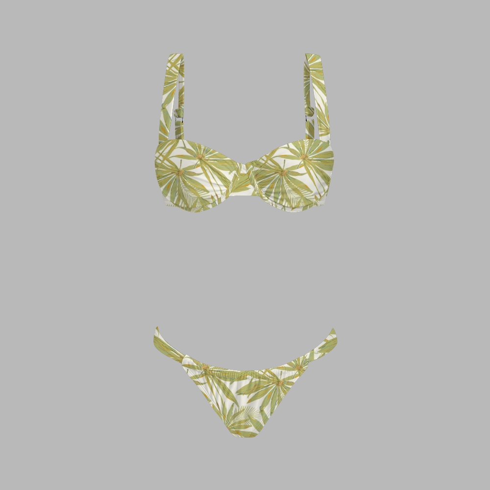 Tropical Palm Leaf Print Bikini And Beach Skirt Set