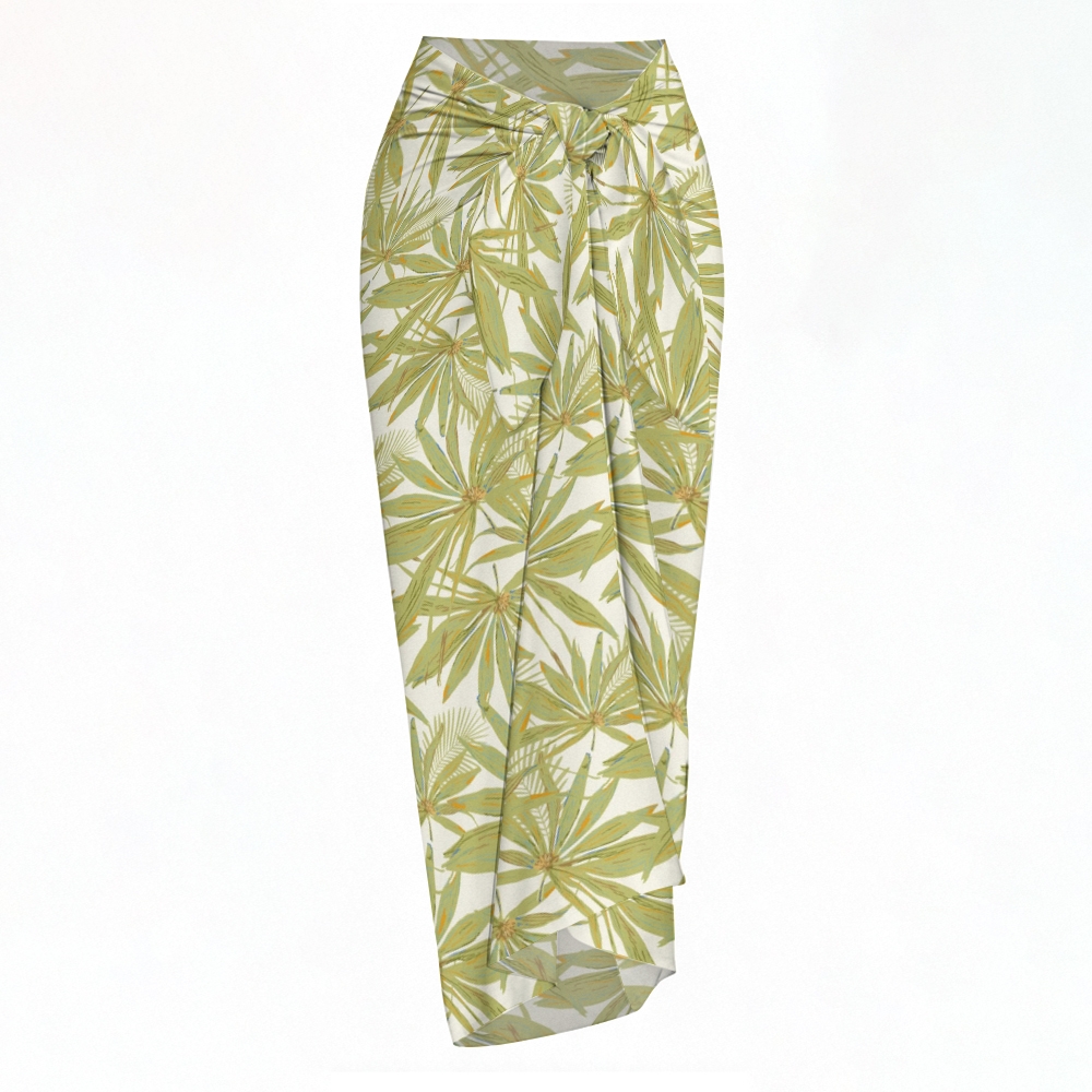 Tropical Palm Leaf Print Bikini And Beach Skirt Set