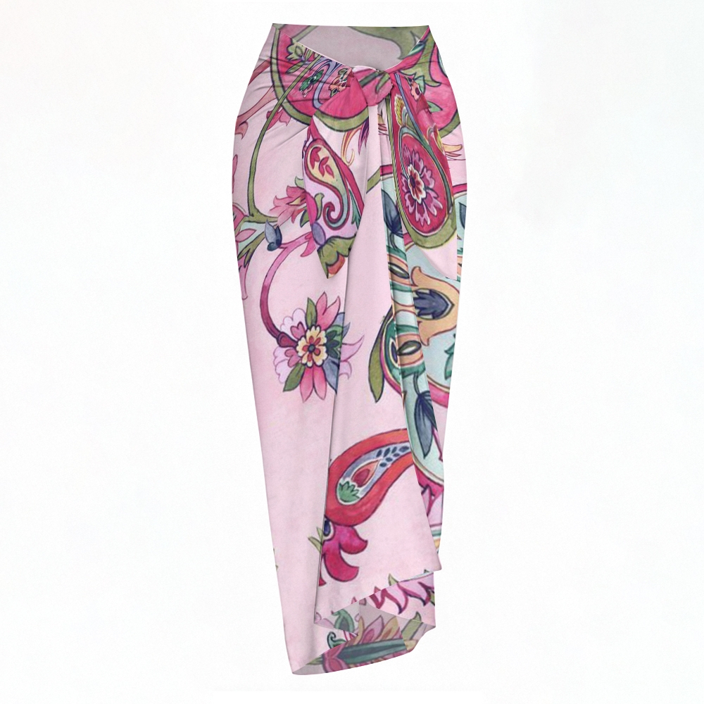 Tropical Paisley Flower Print Bikini And Beach Skirt Set