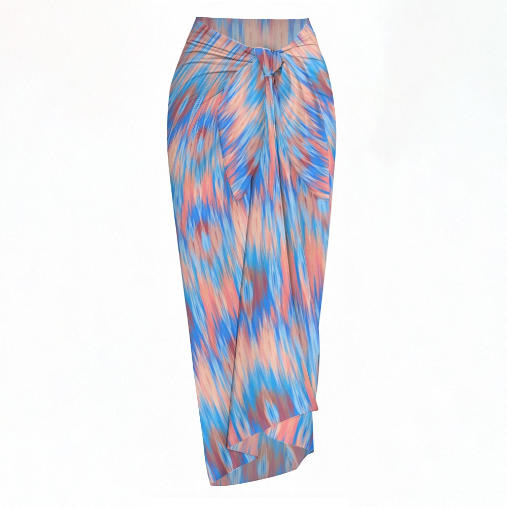 Ikat Wave Print Bikini And Beach Skirt Set