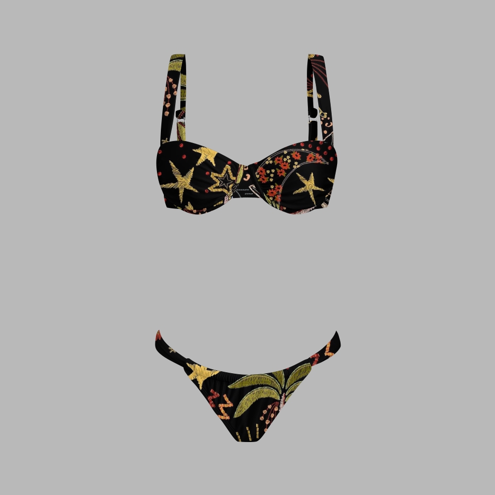 Leopard & Ethnic Figure Print Bikini And Beach Skirt Set