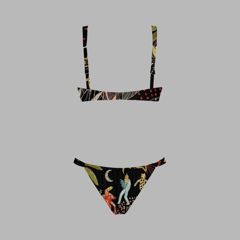 Leopard & Ethnic Figure Print Bikini And Beach Skirt Set