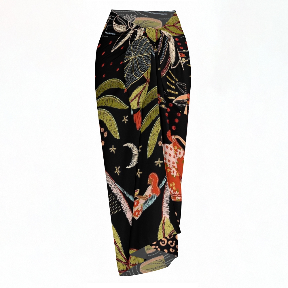 Leopard & Ethnic Figure Print Bikini And Beach Skirt Set