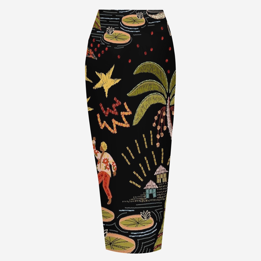 Leopard & Ethnic Figure Print Bikini And Beach Skirt Set