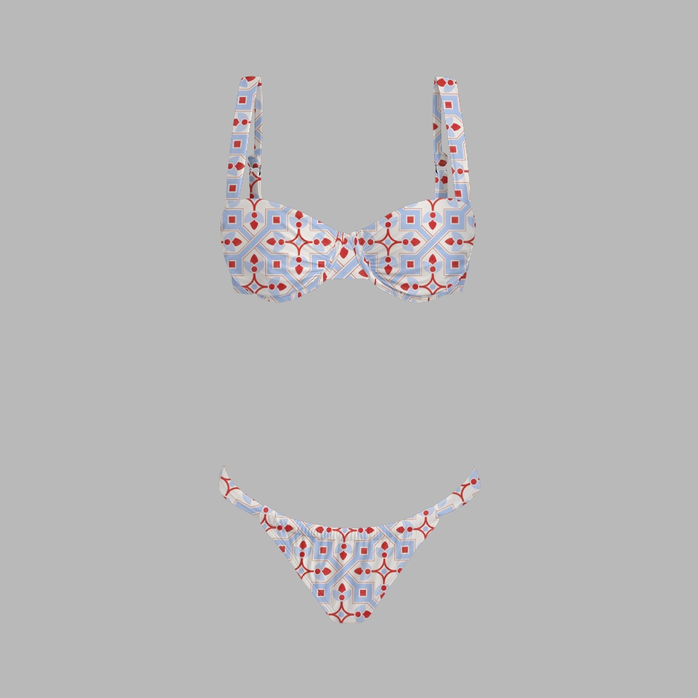 Minimalist Geo Lattice Print Bikini And Beach Skirt Set