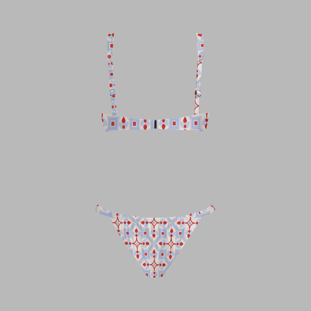 Minimalist Geo Lattice Print Bikini And Beach Skirt Set