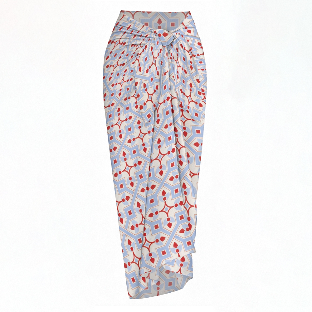 Minimalist Geo Lattice Print Bikini And Beach Skirt Set