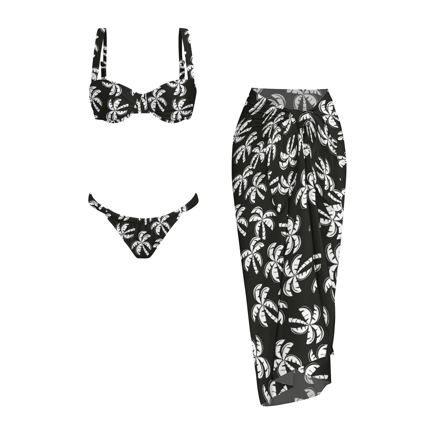 Coconut Palm Print Bikini And Beach Skirt Set