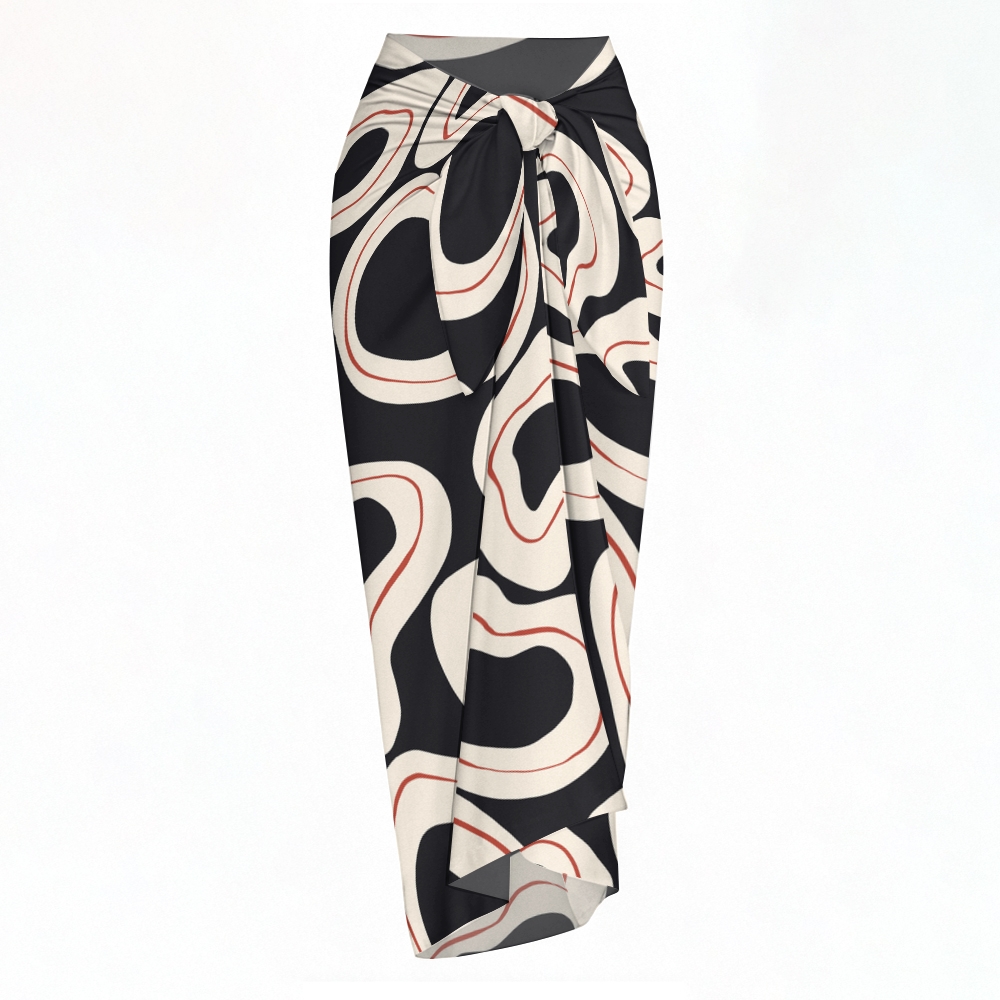 Abstract Curve Print Bikini And Beach Skirt Set