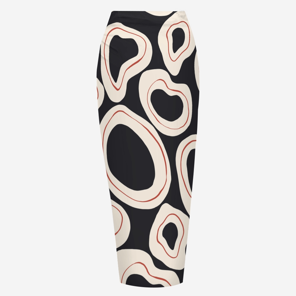 Abstract Curve Print Bikini And Beach Skirt Set