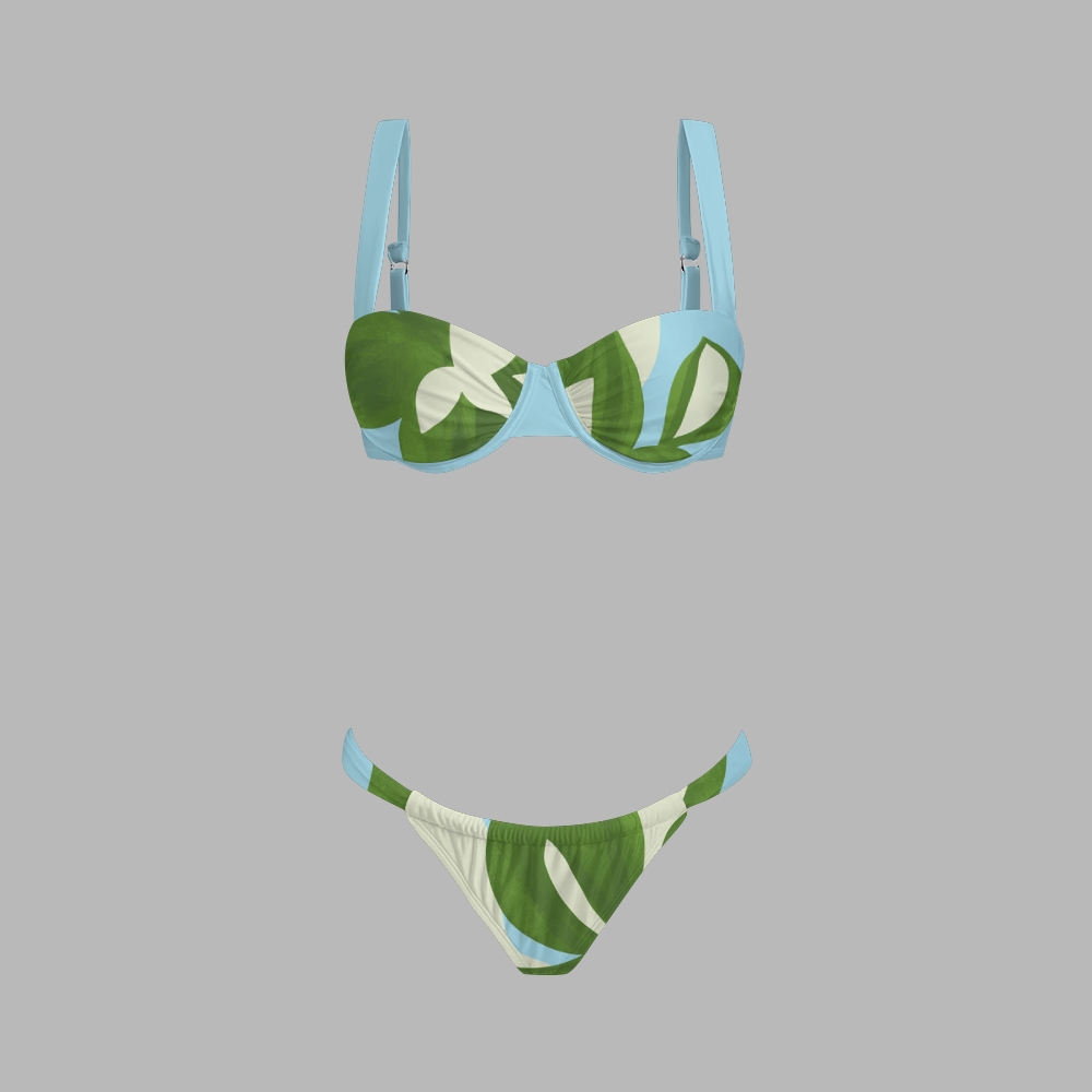 Botanical Leaf Print Bikini And Beach Skirt Set