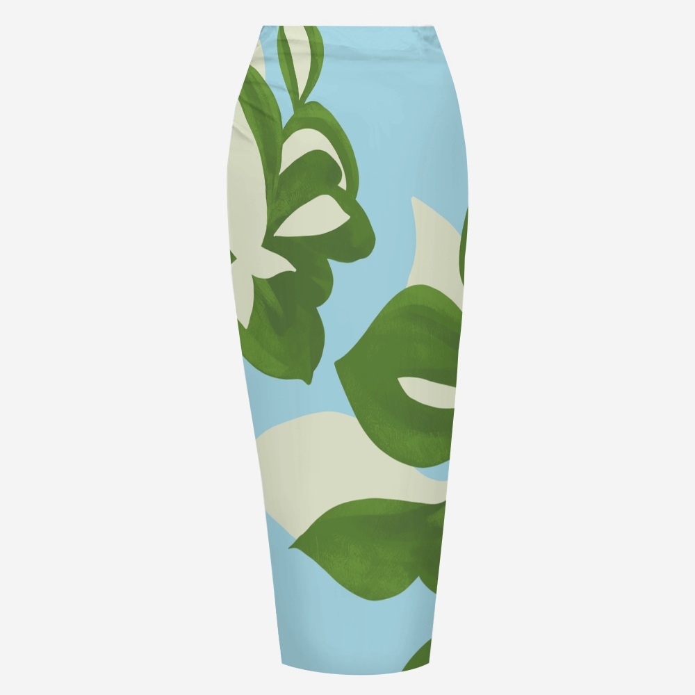 Botanical Leaf Print Bikini And Beach Skirt Set