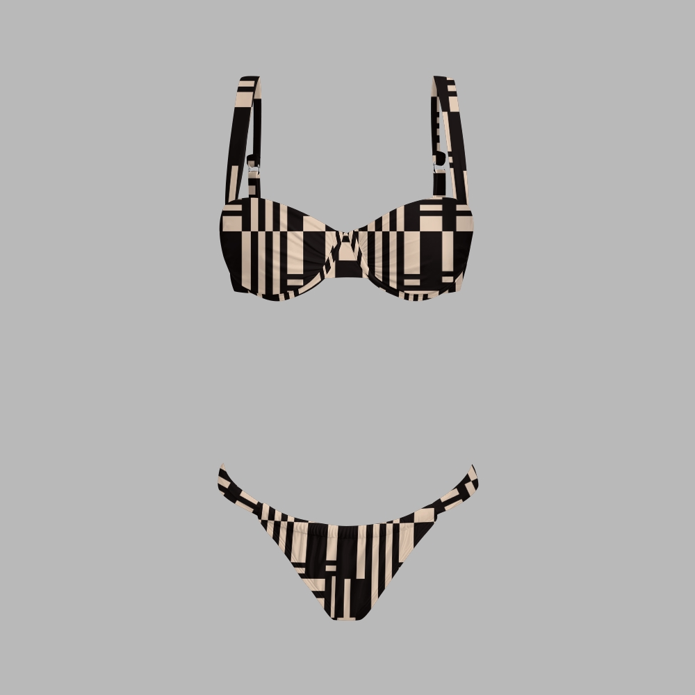 Block Stripe Print Bikini And Beach Skirt Set