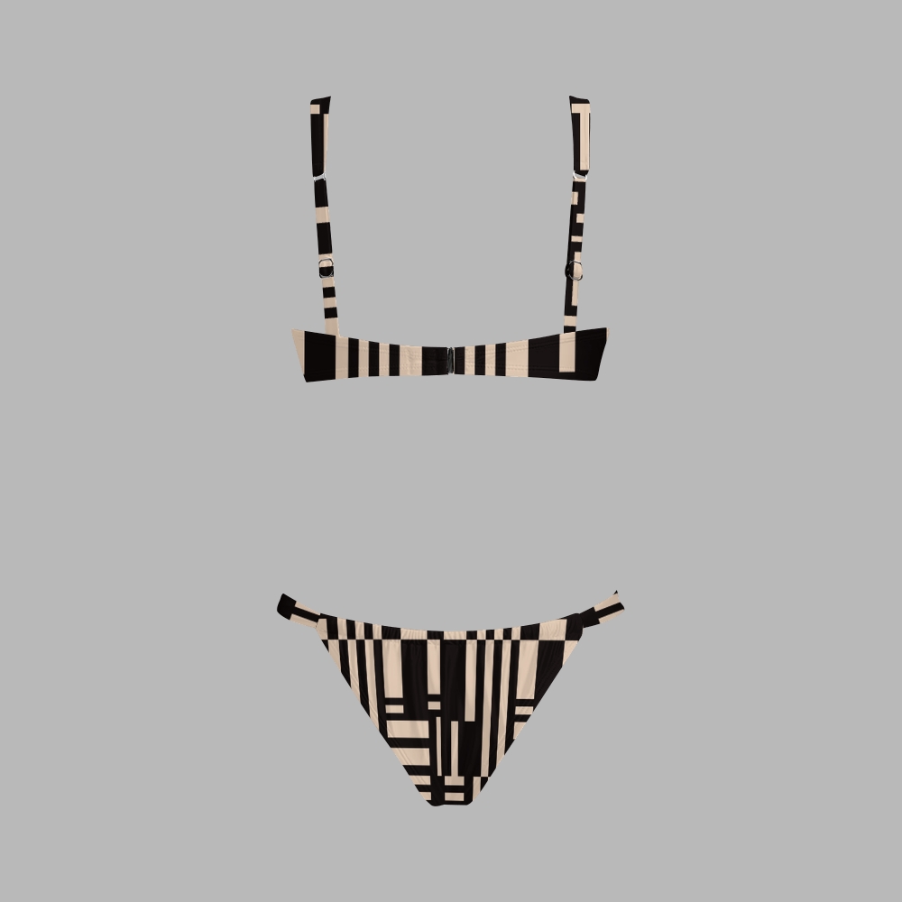 Block Stripe Print Bikini And Beach Skirt Set