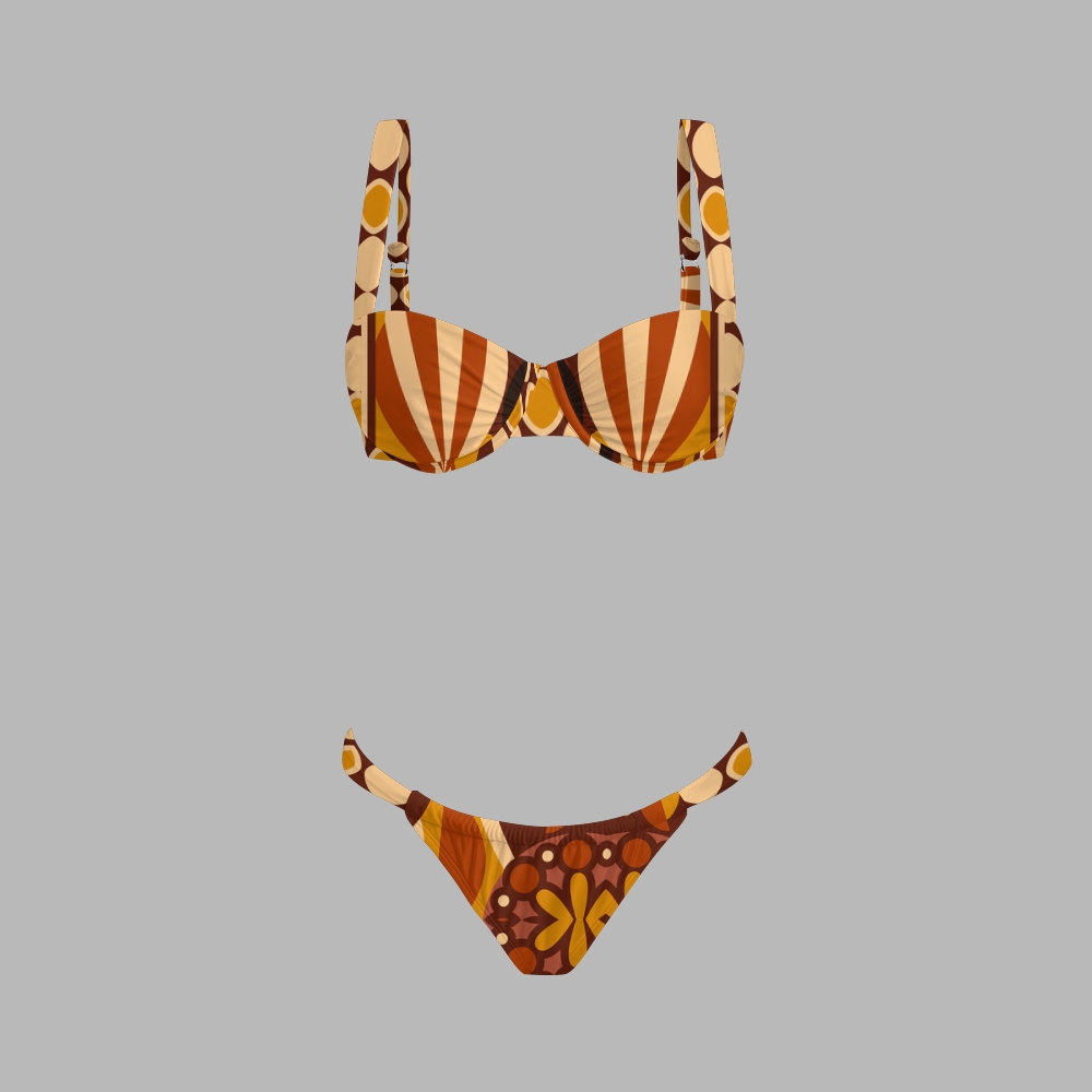 Retro Geometric Print Bikini And Beach Skirt Set