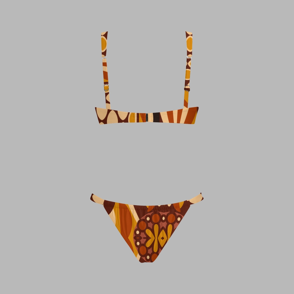 Retro Geometric Print Bikini And Beach Skirt Set