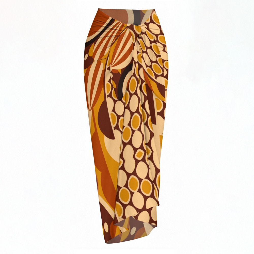 Retro Geometric Print Bikini And Beach Skirt Set