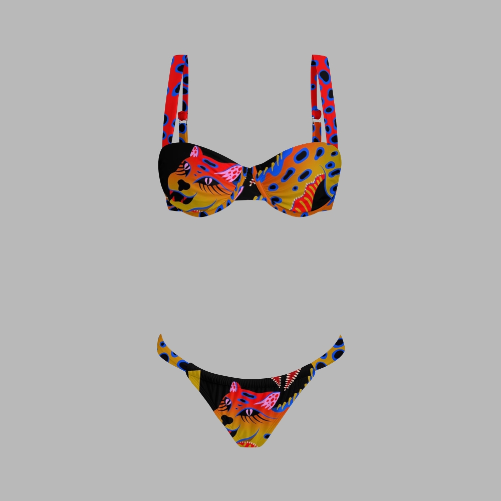 Colorful Tiger Print Bikini And Beach Skirt Set