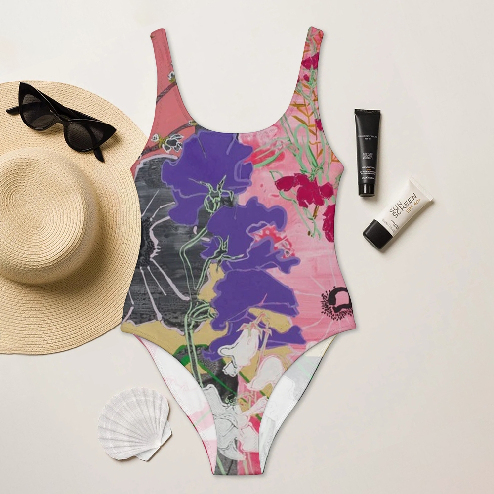 Bold Abstract Floral Print One Piece Swimsuit