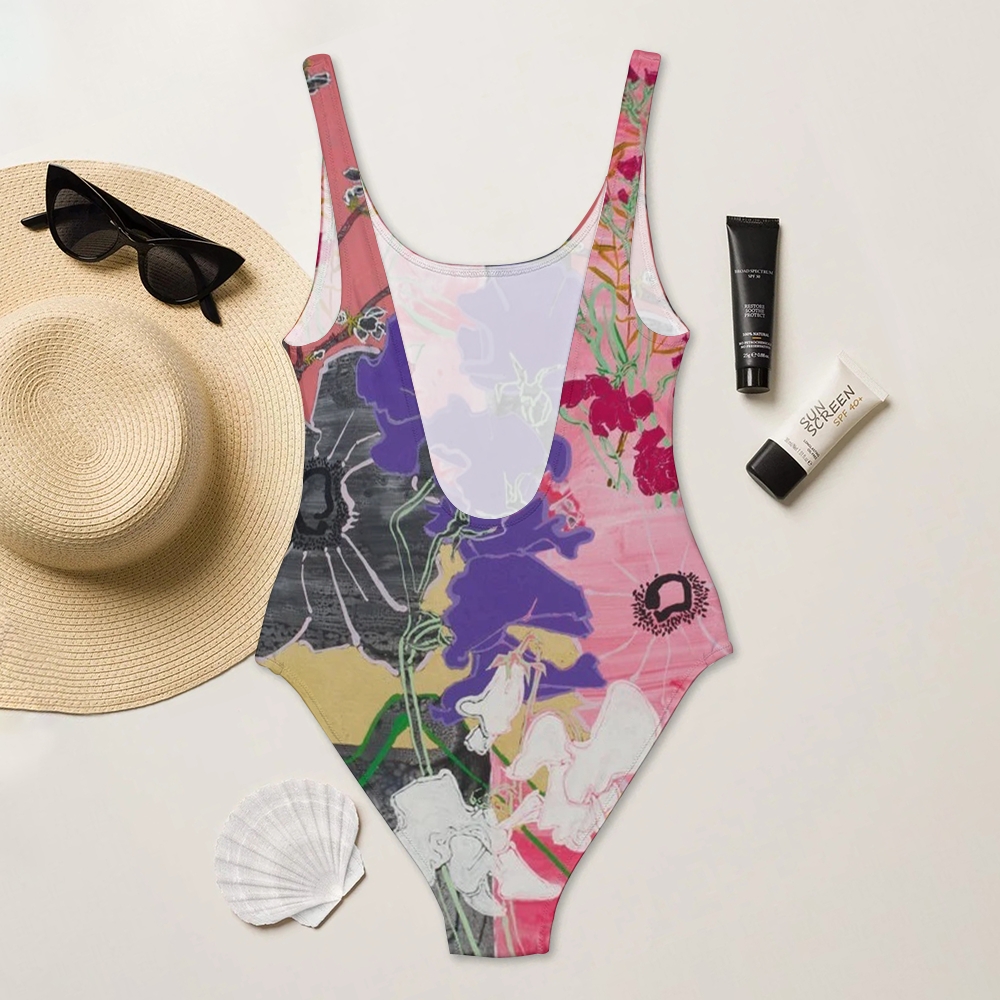 Bold Abstract Floral Print One Piece Swimsuit
