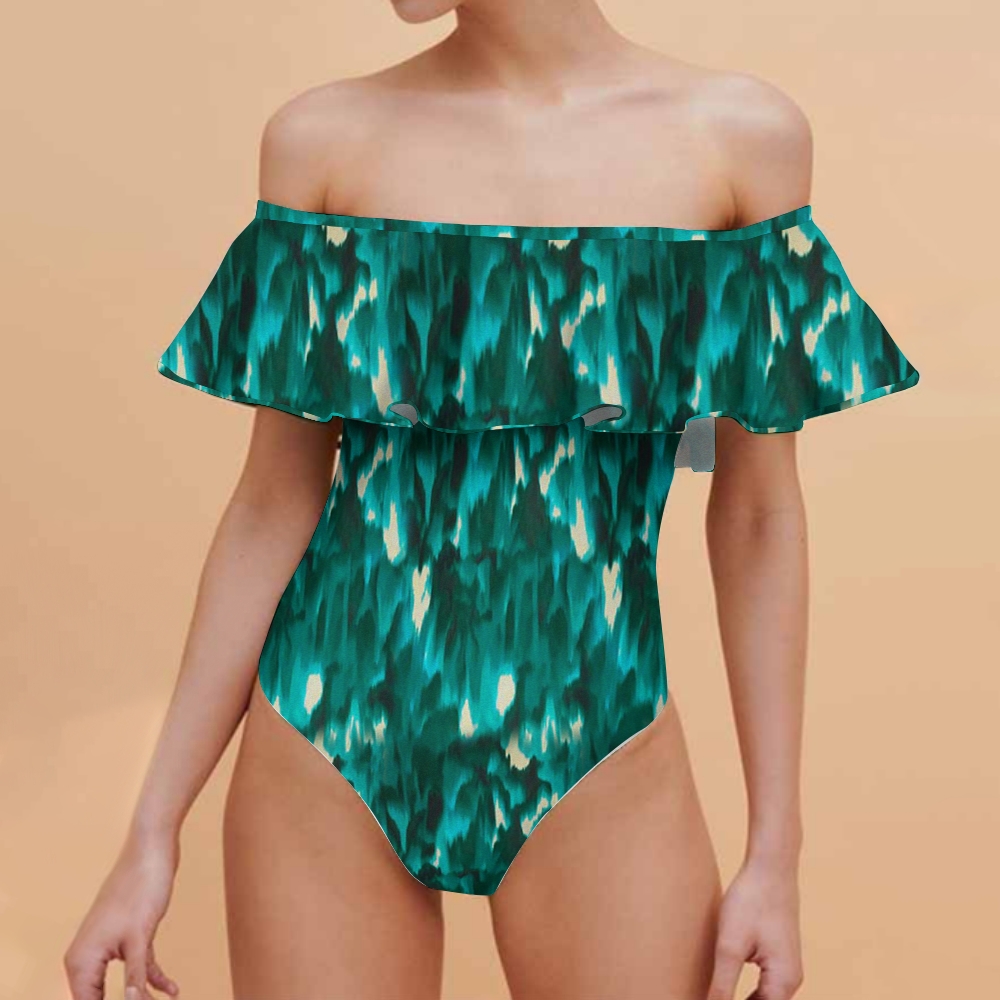Ruffled Green Blooming One Piece Set