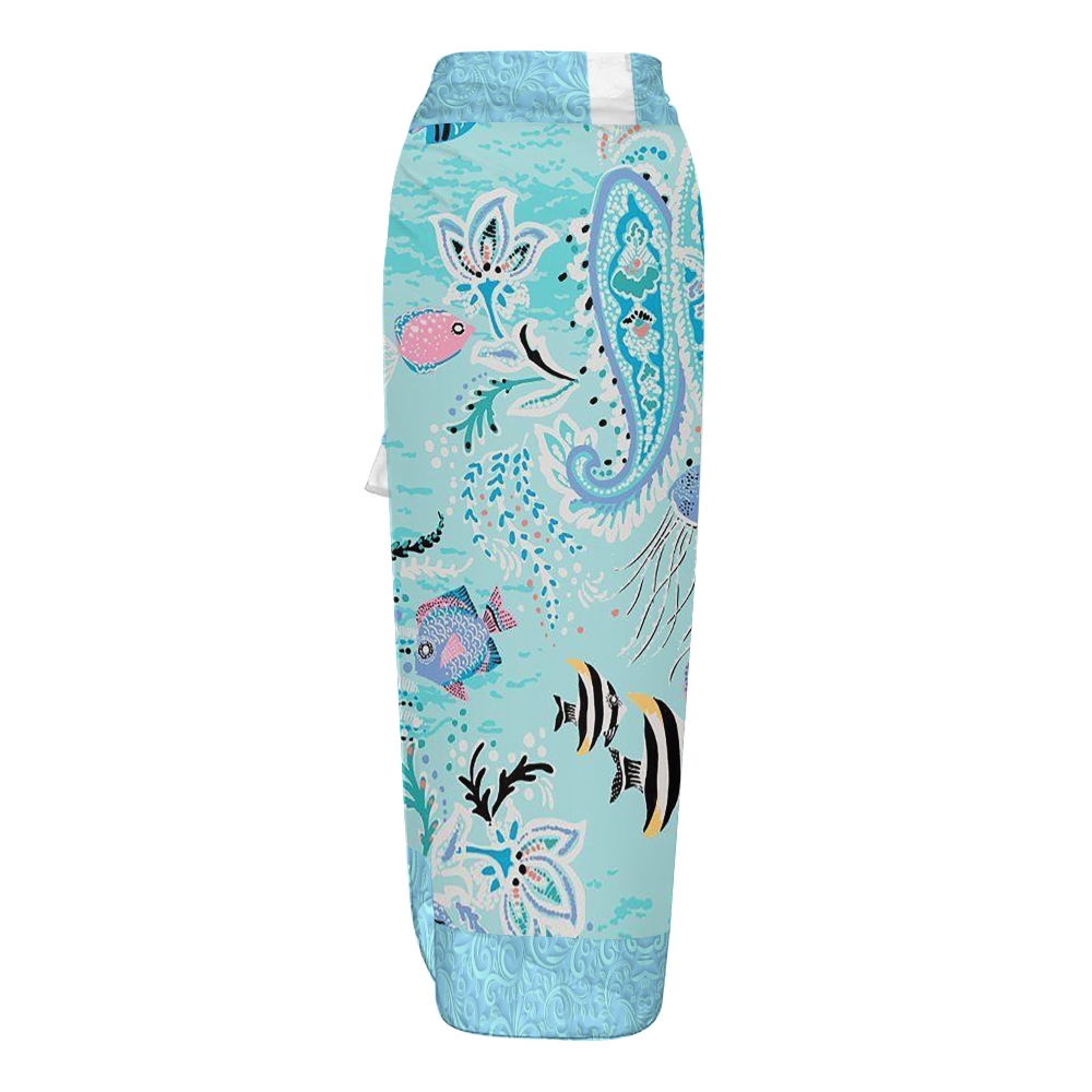 Vacation Ocean Paisley V Neck Tie Shoulder Swimsuit With Matching Skirt Set