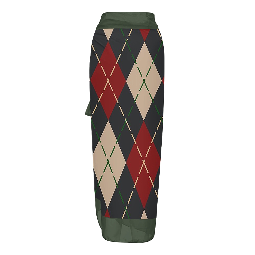 Vintage Preppy Argyle V Neck Tie Shoulder Swimsuit With Matching Skirt Set
