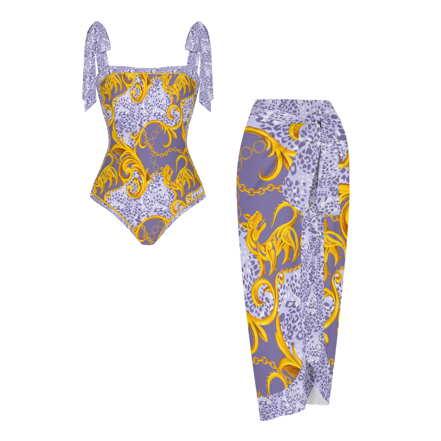 Women's Baroque Leopard Print Tie-up One-piece Swimsuit