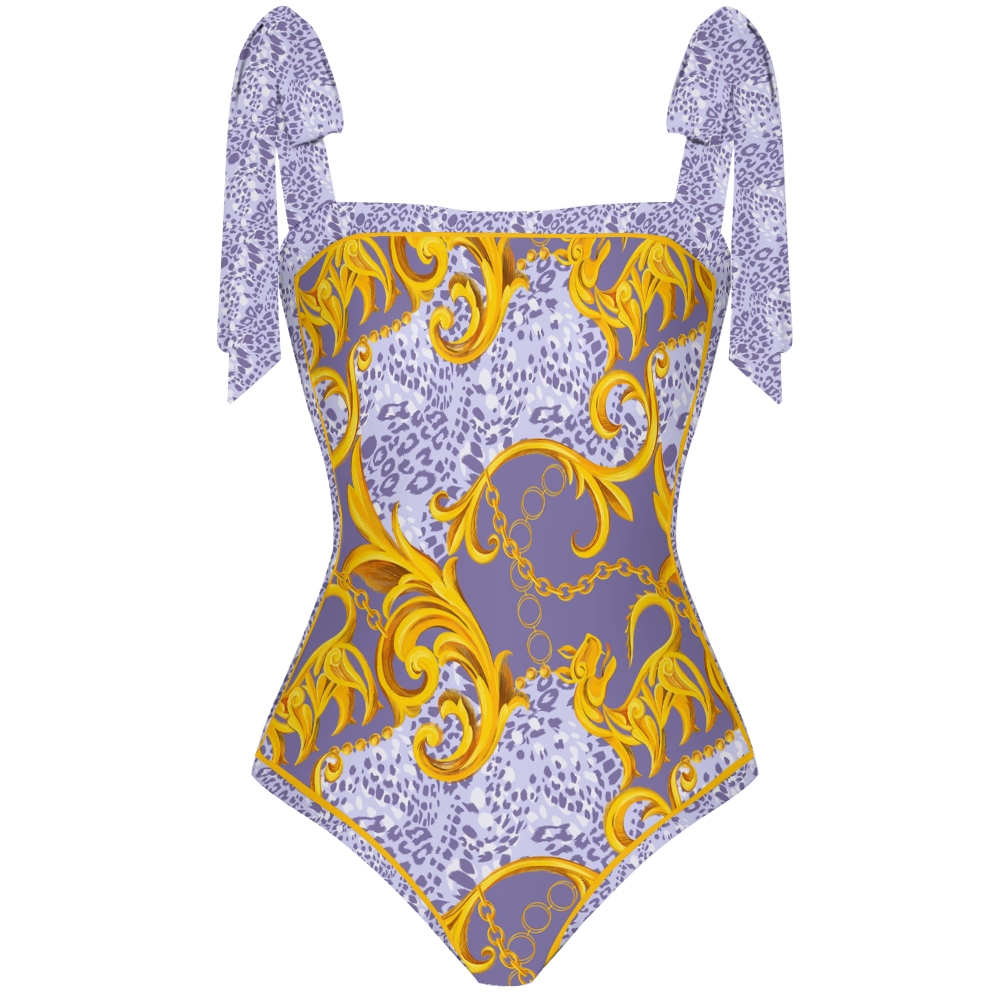 Women's Baroque Leopard Print Tie-up One-piece Swimsuit