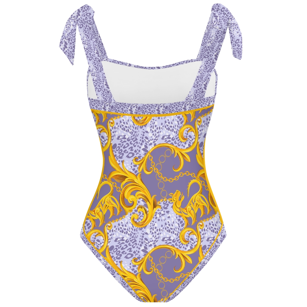 Women's Baroque Leopard Print Tie-up One-piece Swimsuit