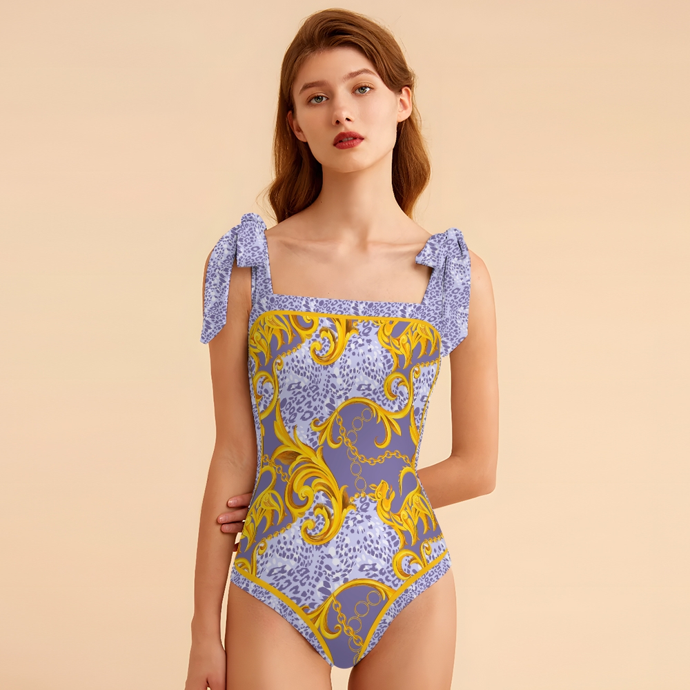 Women's Baroque Leopard Print Tie-up One-piece Swimsuit