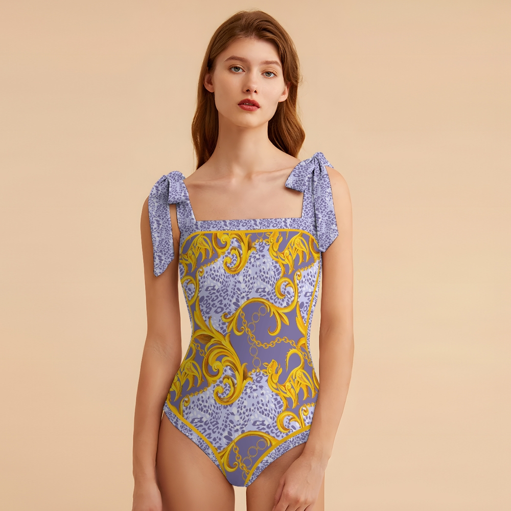 Women's Baroque Leopard Print Tie-up One-piece Swimsuit